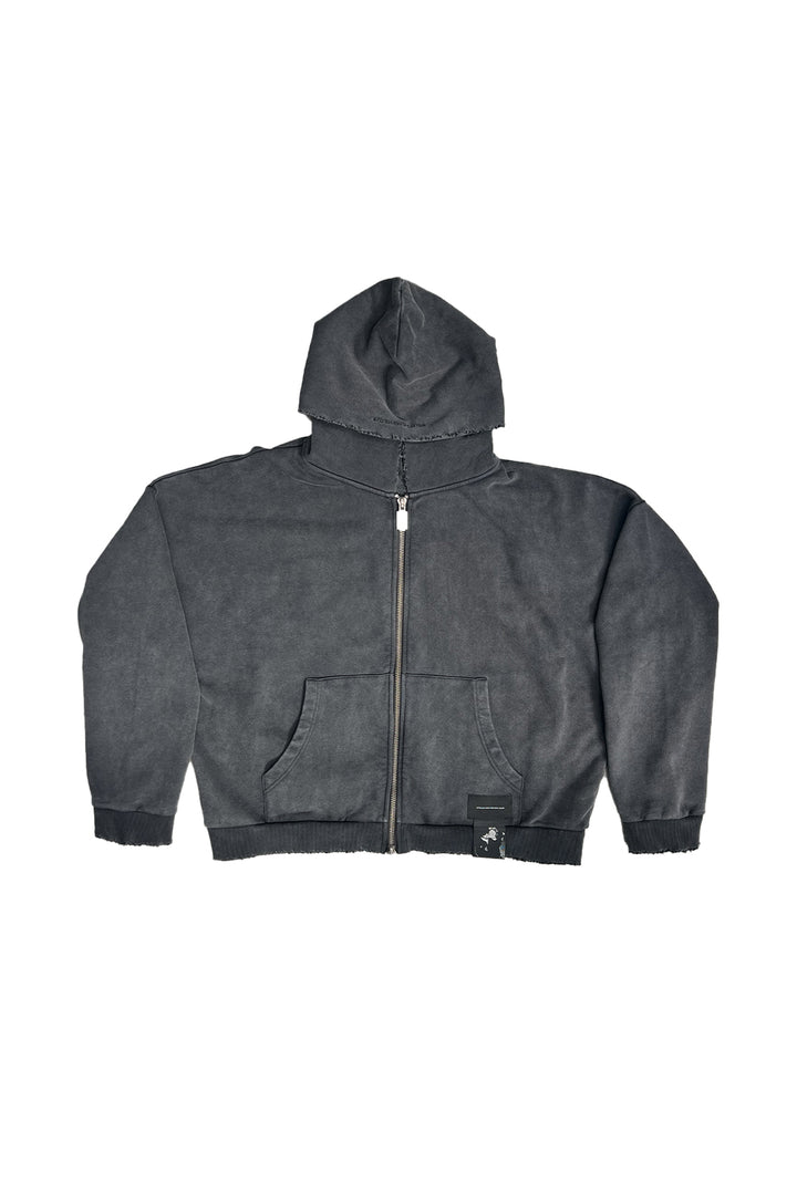 DISTRESSED ZIP HOOD