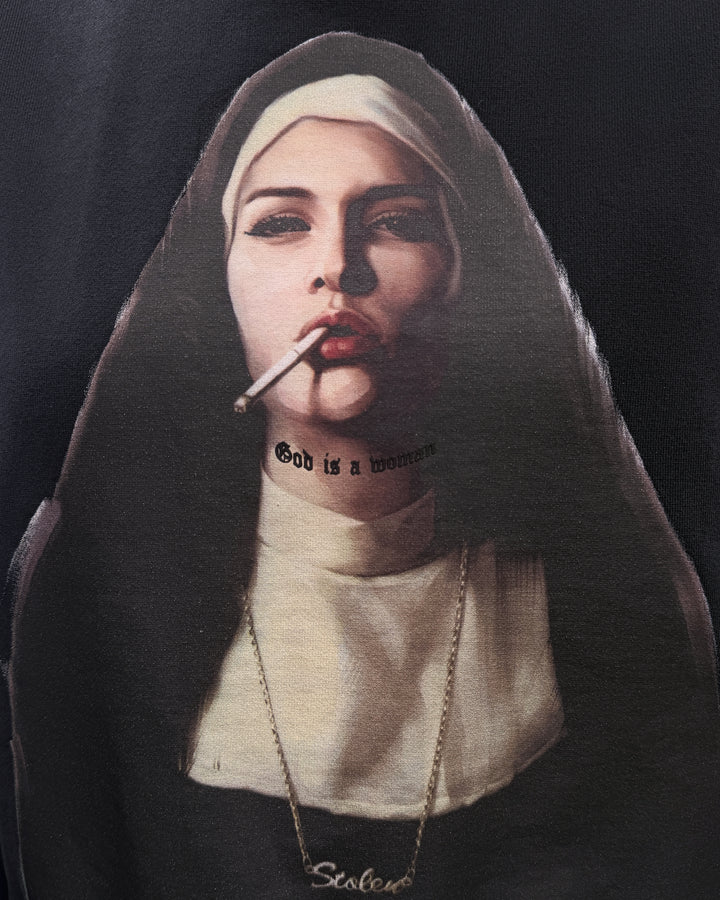 GOD IS A WOMAN HOOD - AGED CHARCOAL