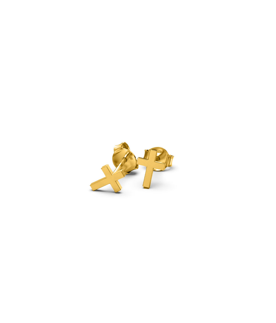 TINY STOLEN CROSS EARRINGS - YELLOW GOLD PLATED