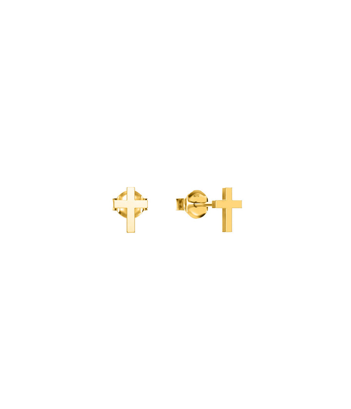 TINY STOLEN CROSS EARRINGS - YELLOW GOLD PLATED