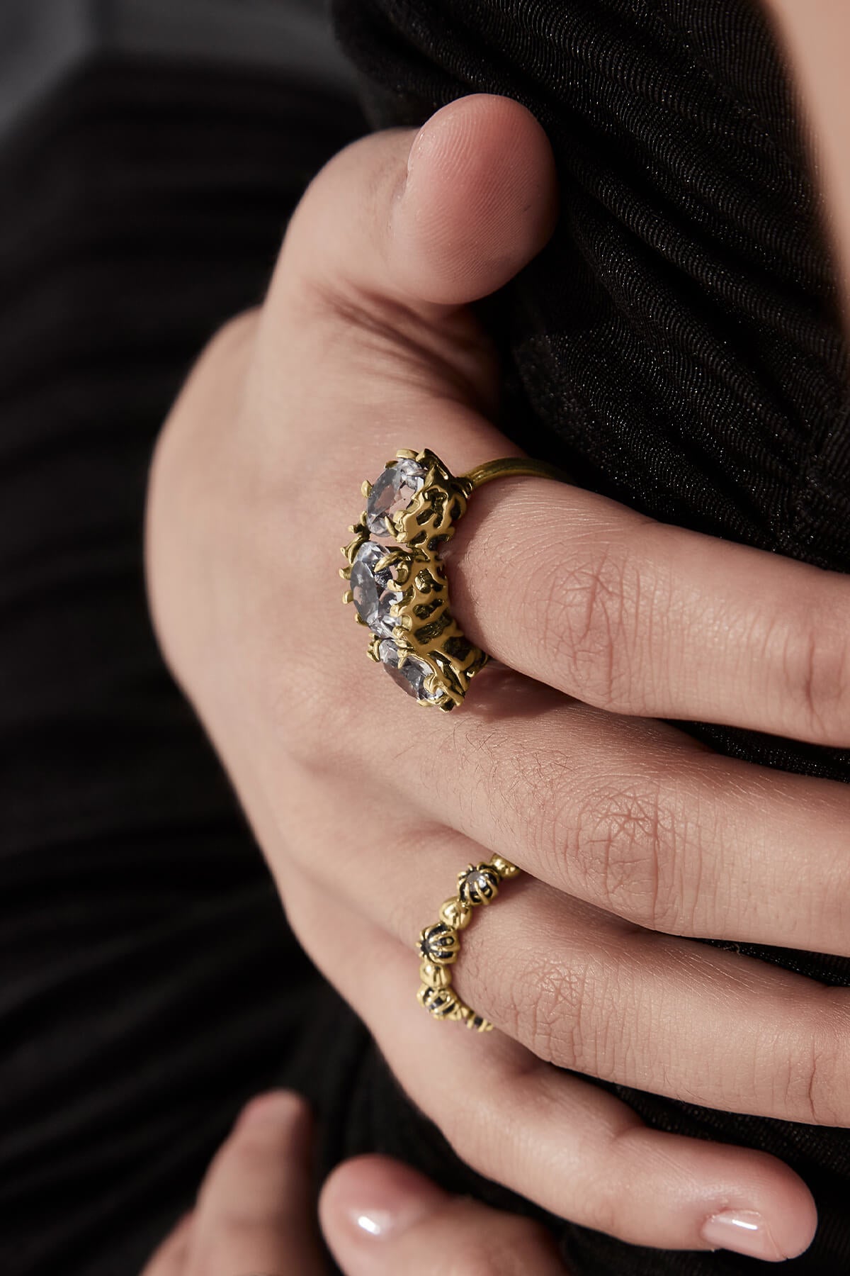 Stolen Girlfriends Club Delicate Distortion Cocktail Ring Gold Quartz