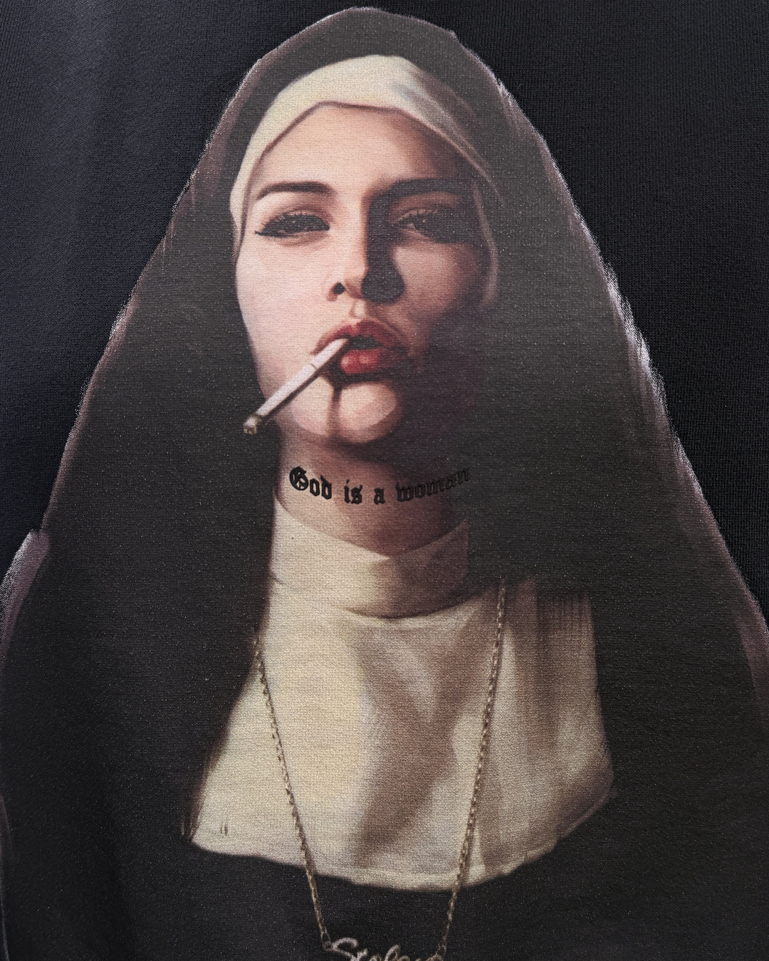 GOD IS A WOMAN HOOD - AGED CHARCOAL