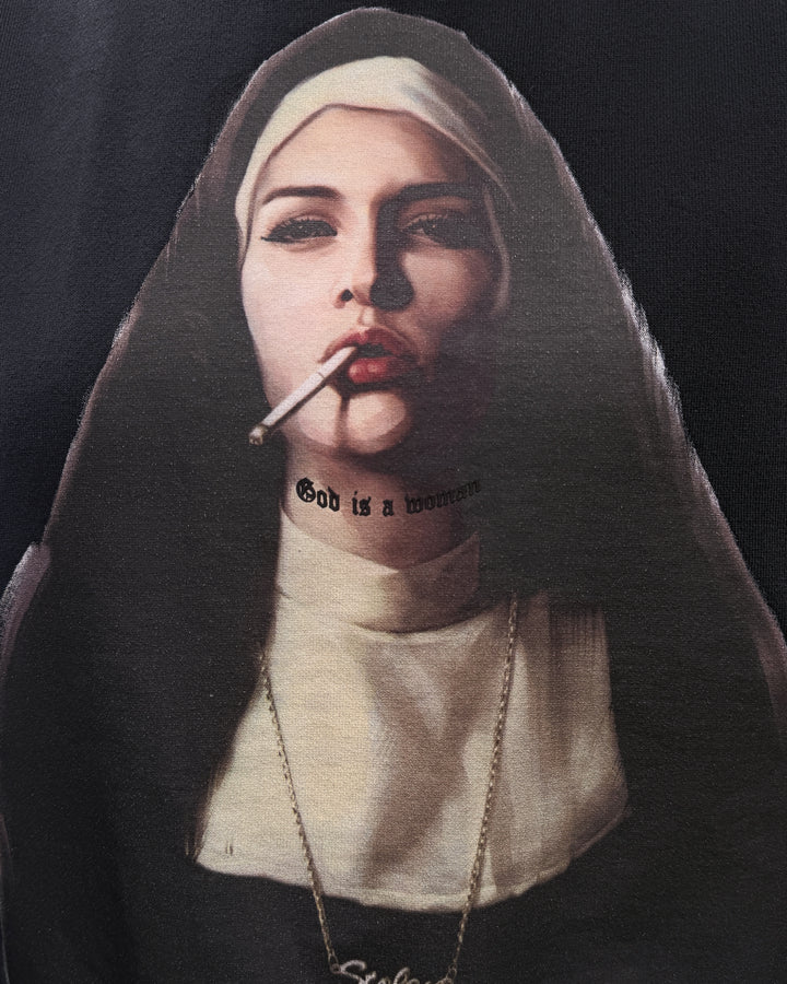 GOD IS A WOMAN HOOD - AGED CHARCOAL