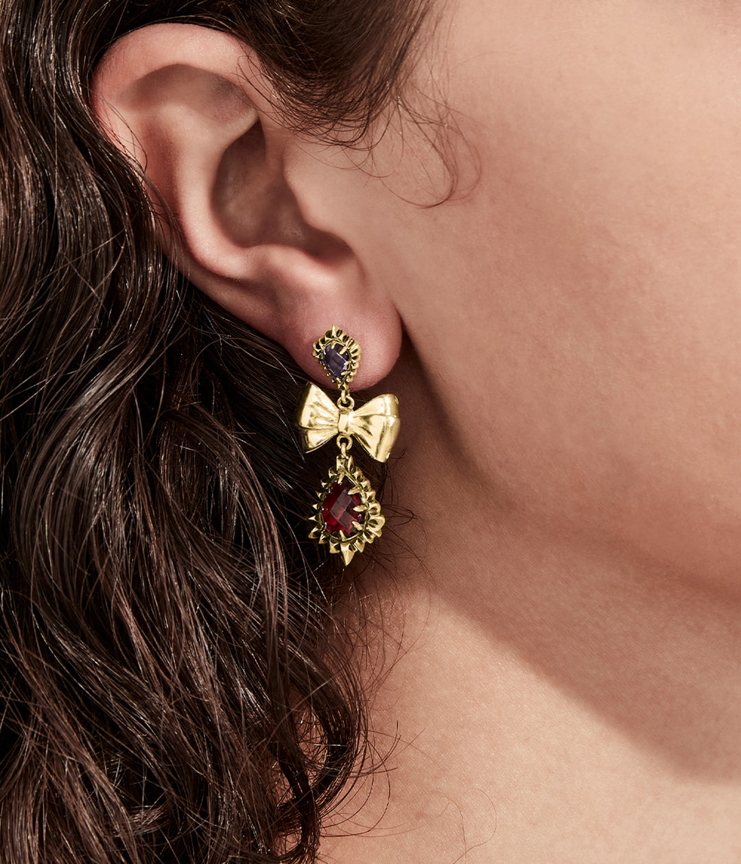 JAGGED TEARDROP BOW EARRINGS - GOLD PLATED