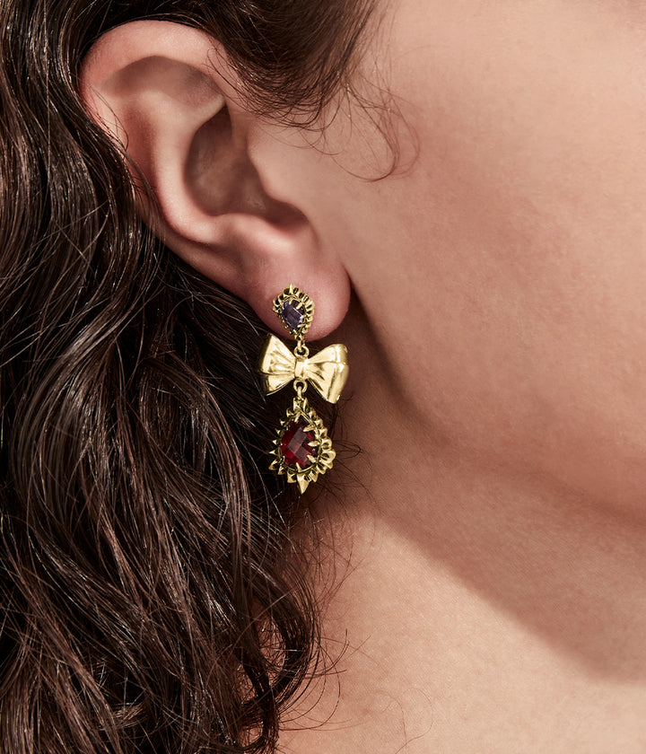 JAGGED TEARDROP BOW EARRINGS - GOLD PLATED