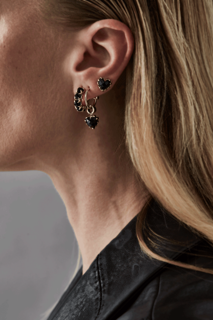 LOVE ANCHOR EARRING ONYX - GOLD PLATED