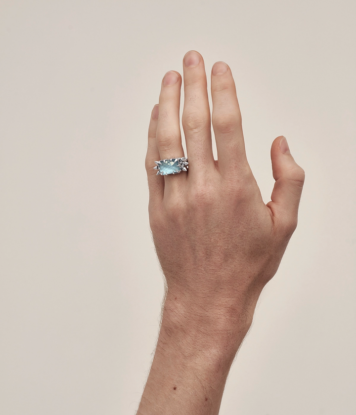 PRECIOUS PUNK COCKTAIL RING -  LAB-GROWN BLUE TOPAZ