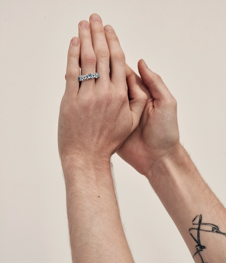 PRECIOUS PUNK ETERNITY CURB RING - SKY BLUE TOPAZ