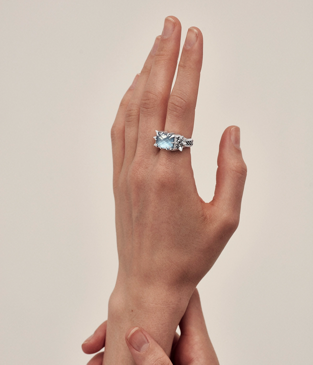 PRECIOUS PUNK COCKTAIL RING -  LAB-GROWN BLUE TOPAZ