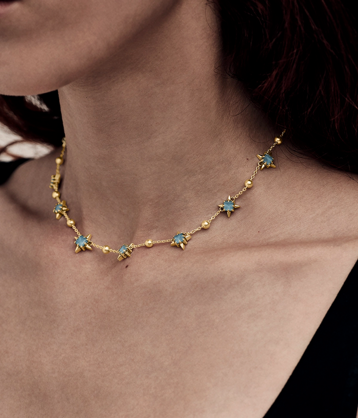 PRECIOUS PUNK ORB NECKLACE - SKY BLUE TOPAZ - 18K GOLD PLATED