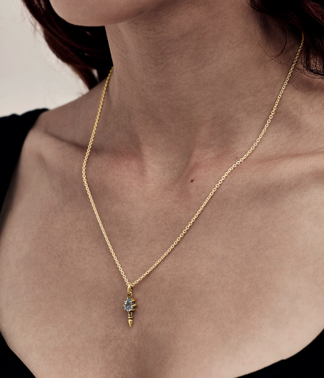 PRECIOUS PUNK DROPLET NECKLACE - SKY BLUE TOPAZ - 18K GOLD PLATED