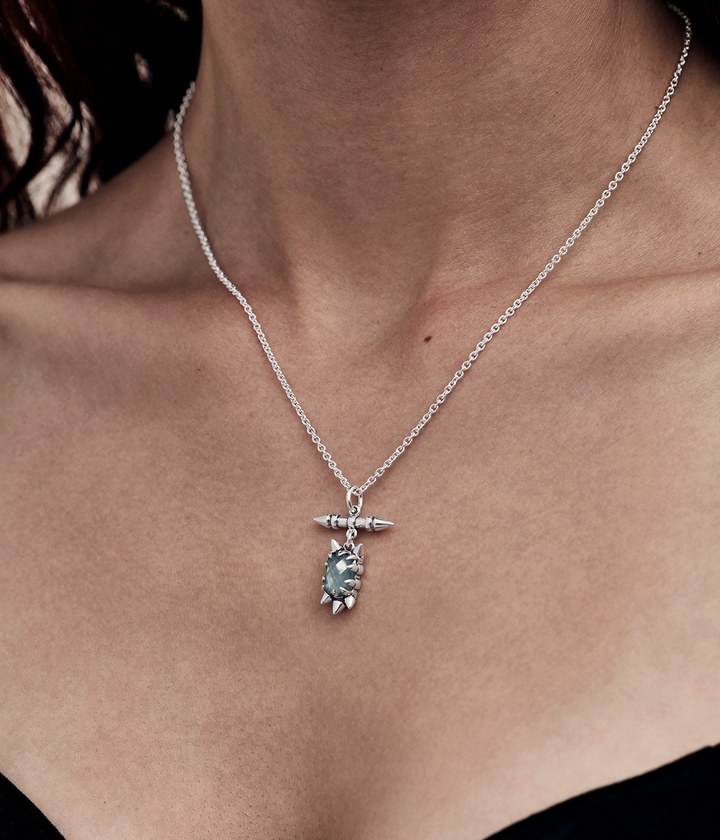 PRECIOUS PUNK FOB NECKLACE - SKY BLUE TOPAZ