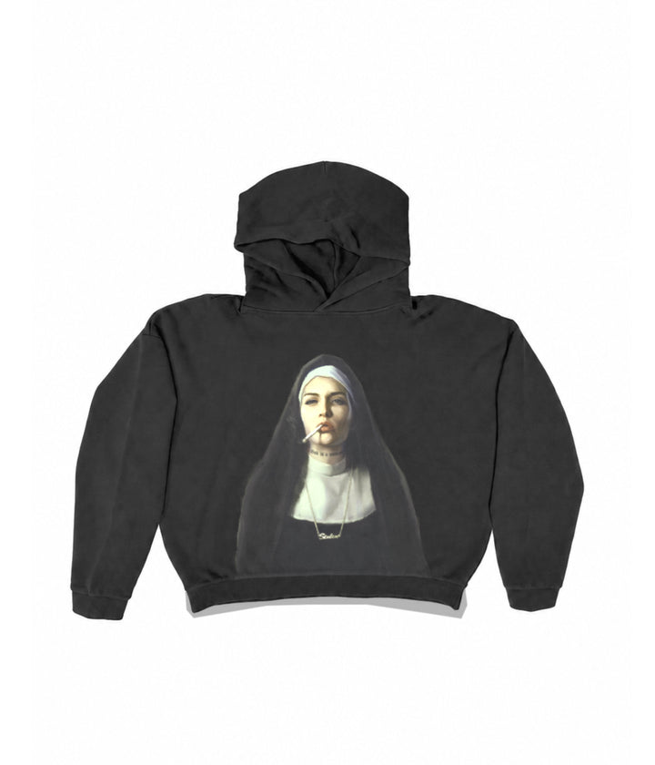 GOD IS A WOMAN HOOD - AGED CHARCOAL
