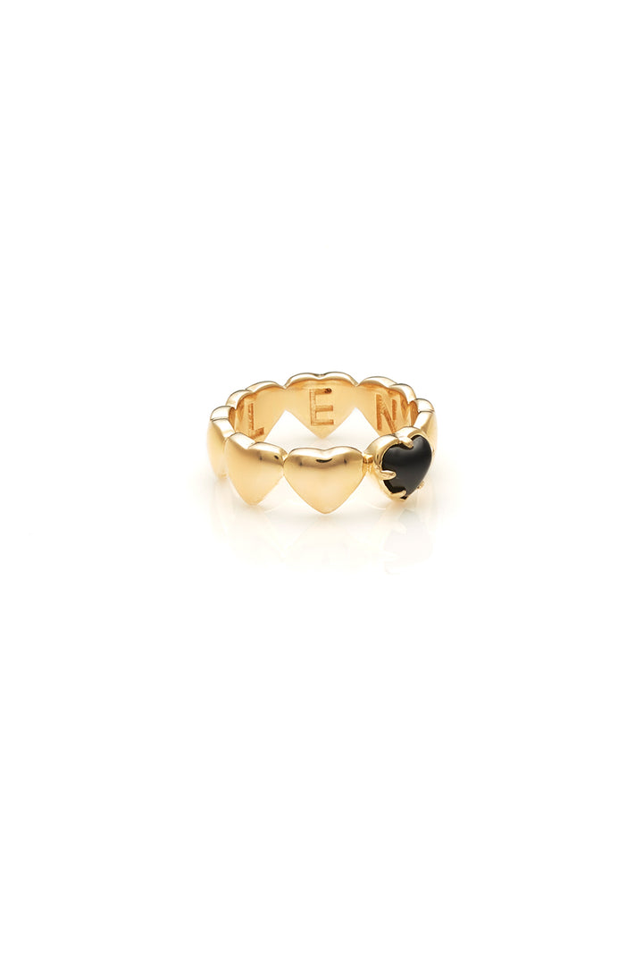 BAND OF HEARTS RING ONYX - 9K GOLD